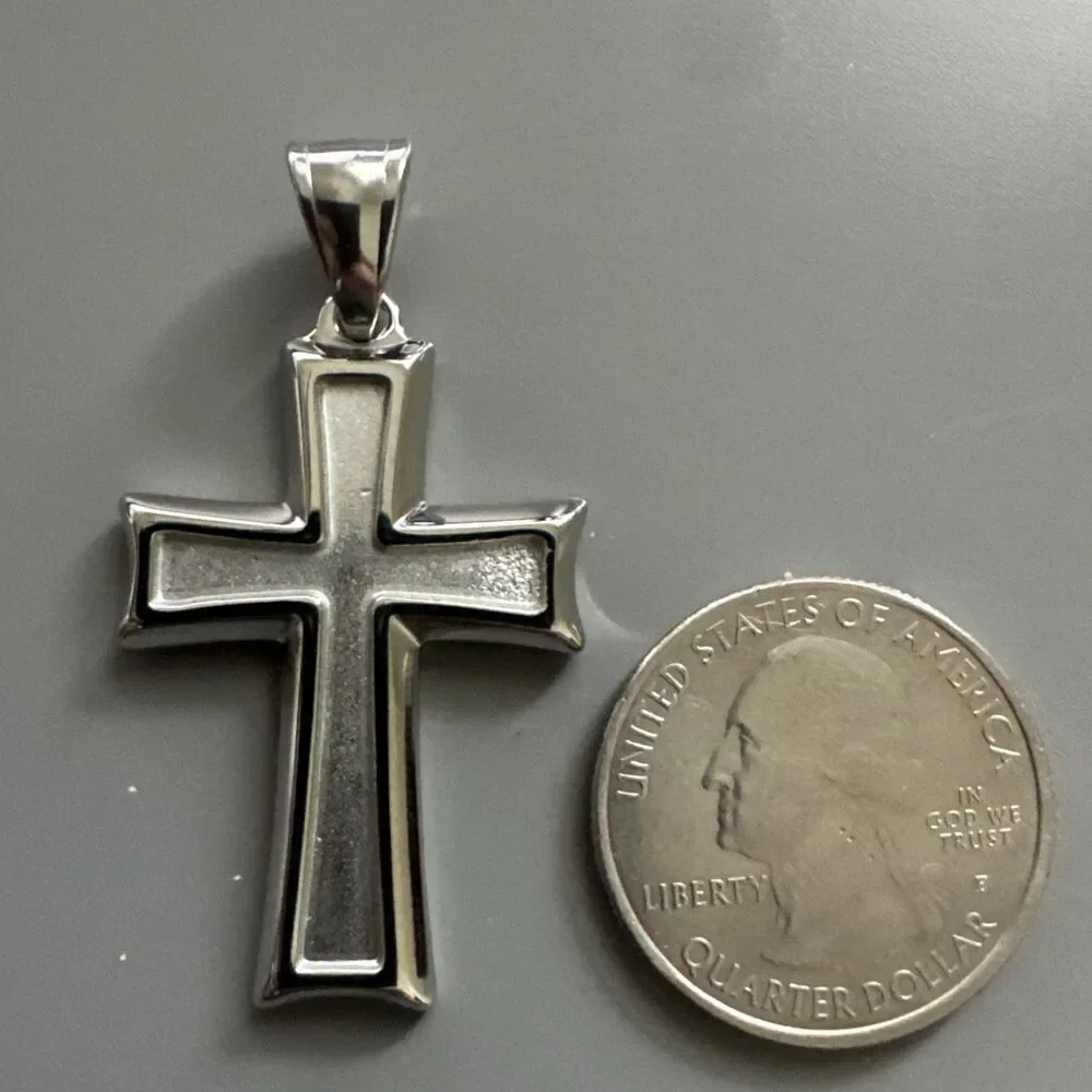 Stainless Steel Cross Pendant Scripture Silver Plated 24 Inch Chain Religious
